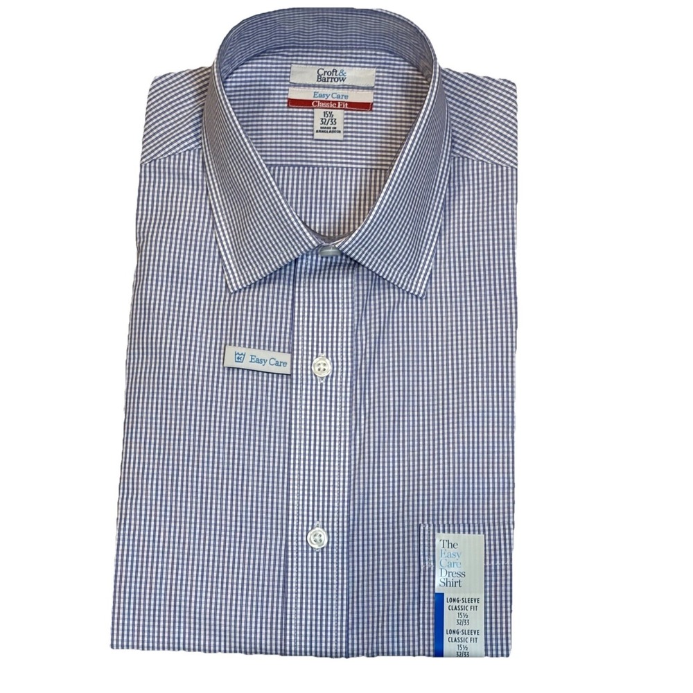 CROFT & BARROW Dress Shirt Size 15 1/2 32/33 Mens Purple Micro-Check Classic NEW